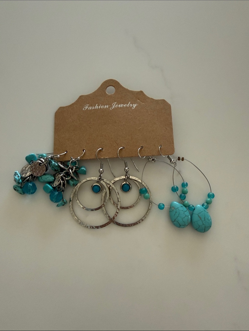 Fashion Jewelry Turquoise Blue Earring Set - Mixed Hoop & Charm Styles New